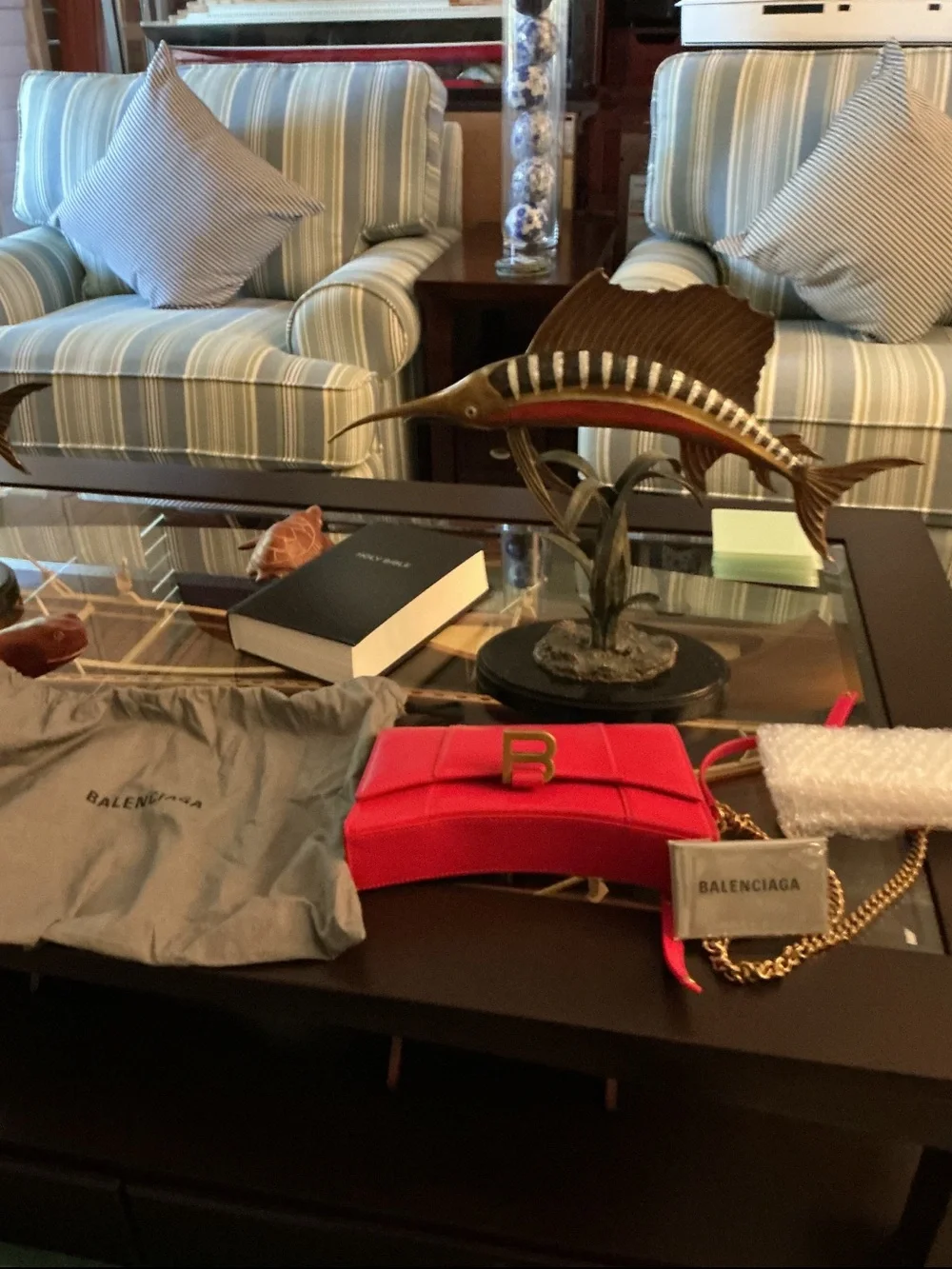 Balenciaga Red Leather B Logo Clutch